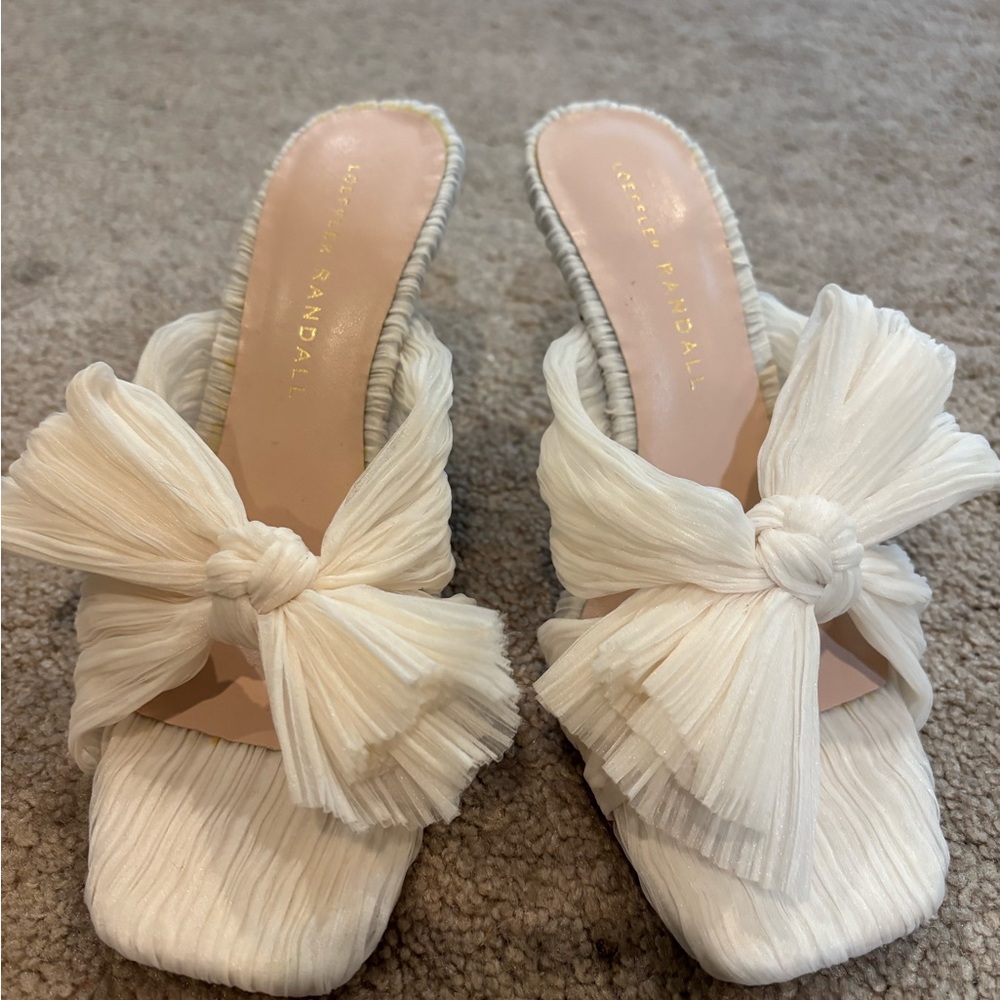 Loeffler Randall White Heeled Mules with Bow Detail - Picture 2 of 9